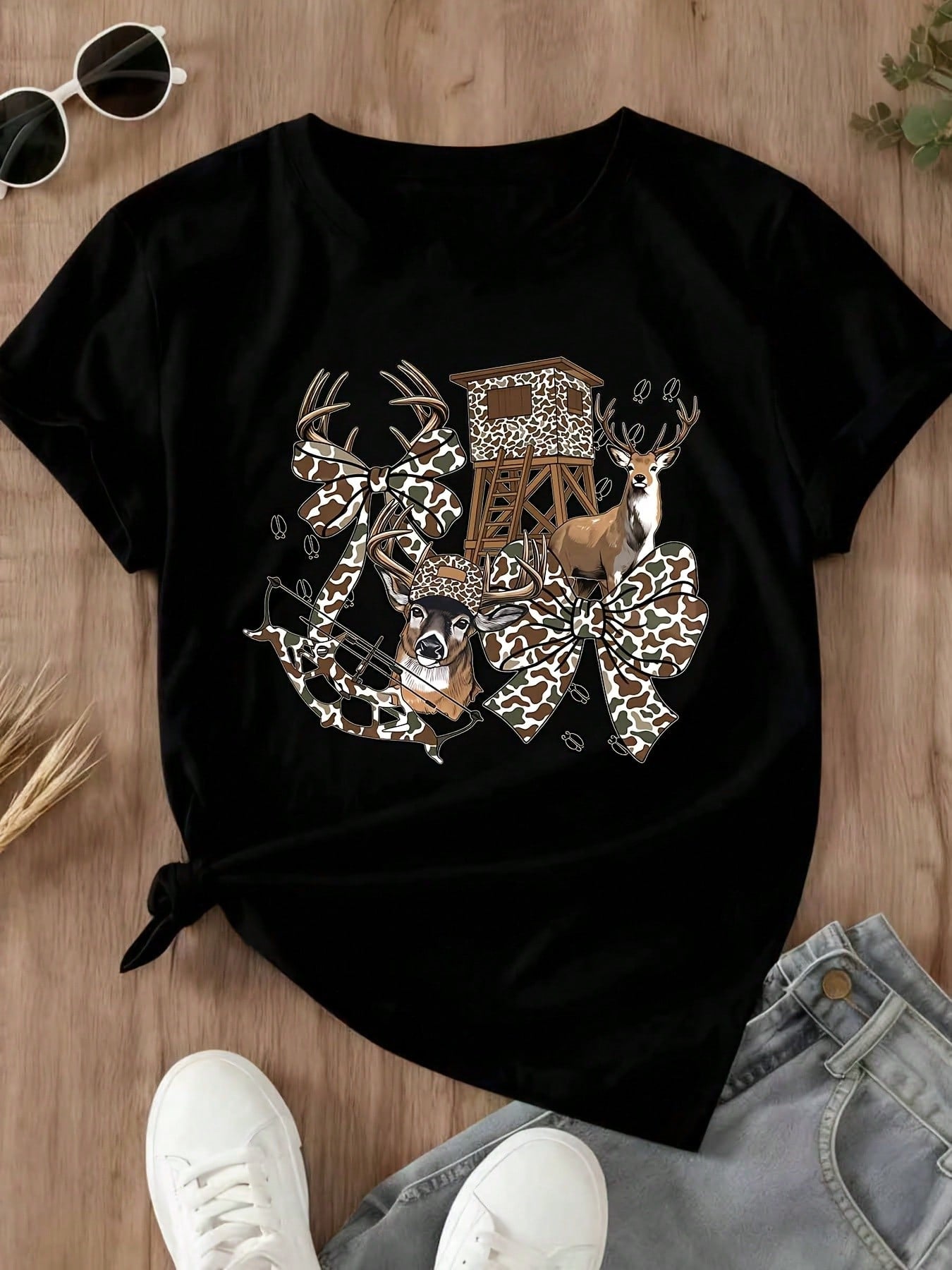 Camo Deer Hunting Theme Graphic T Shirt