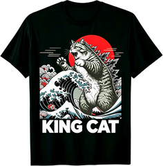 Men Funny Cat Shirts Japanese Vintage Graphic Print T Shirts for Men Women Cat Lover Gifts，Round Neck