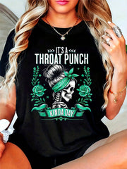 Plus Size Women's "It's A Throat Punch Kinda Day" Edgy Skull & Throat Punch Graphic Comfortable
