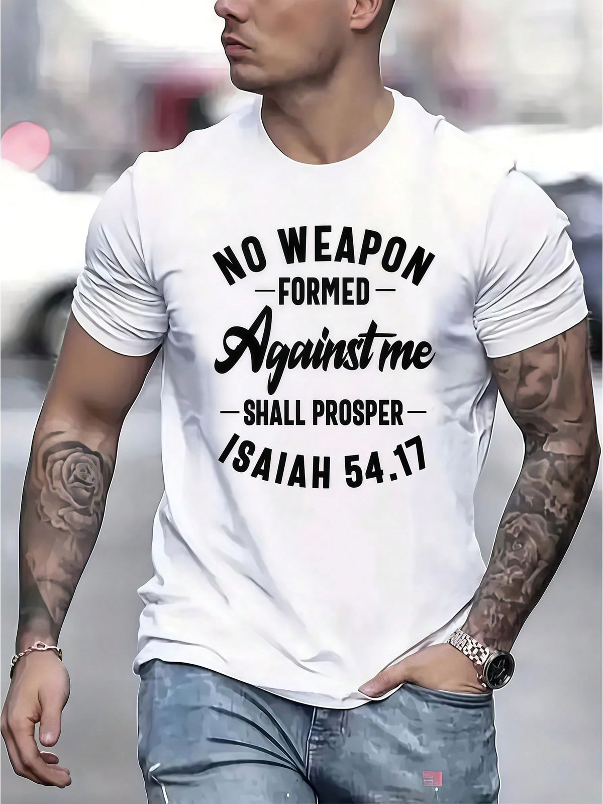 Men's Clothing Bible Verse Printed White Tshirt, Graphic Tee, Summer Tops, Shirt, Unisex Casual Crew Neck Tshirt