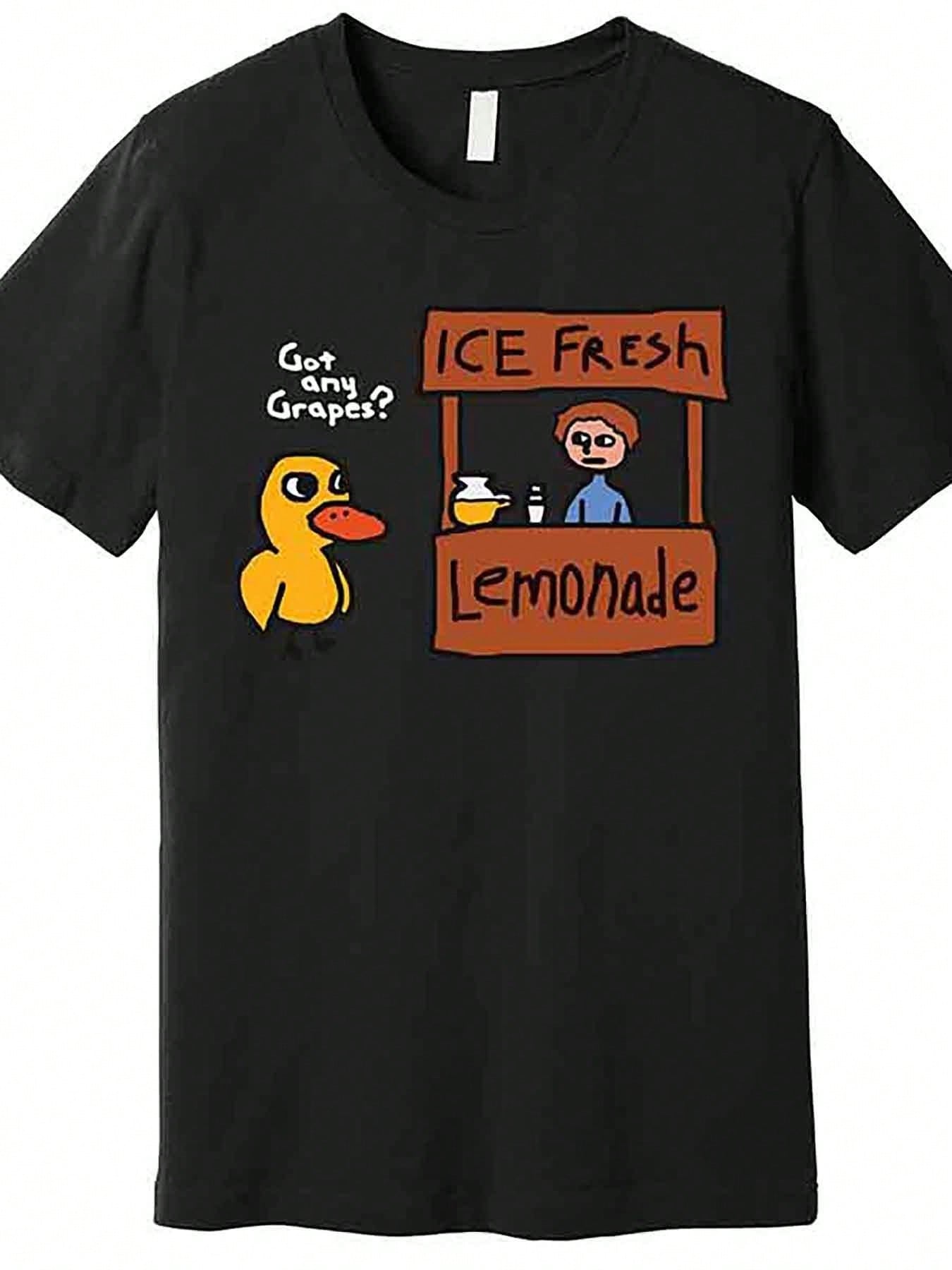 Got Any Grapes Duck Song Lemonade Stand Print Black Short Sleeve Tee Crew Neck Top