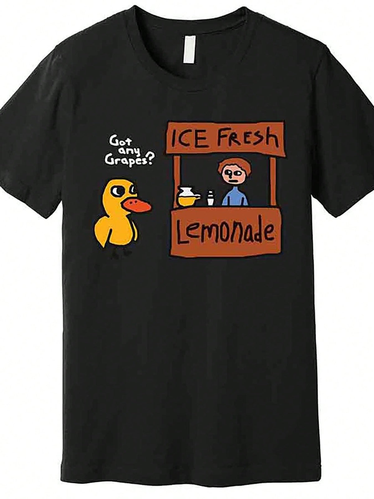 Got Any Grapes Duck Song Lemonade Stand Print Black Short Sleeve Tee Crew Neck Top