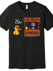 Got Any Grapes Duck Song Lemonade Stand Print Black Short Sleeve Tee Crew Neck Top