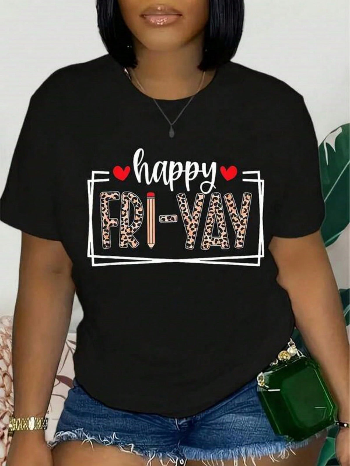 Happy FriYay Graphic Crew Neck Tee Summer Soft Short Sleeve Top