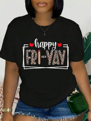 Happy FriYay Graphic Crew Neck Tee Summer Soft Short Sleeve Top