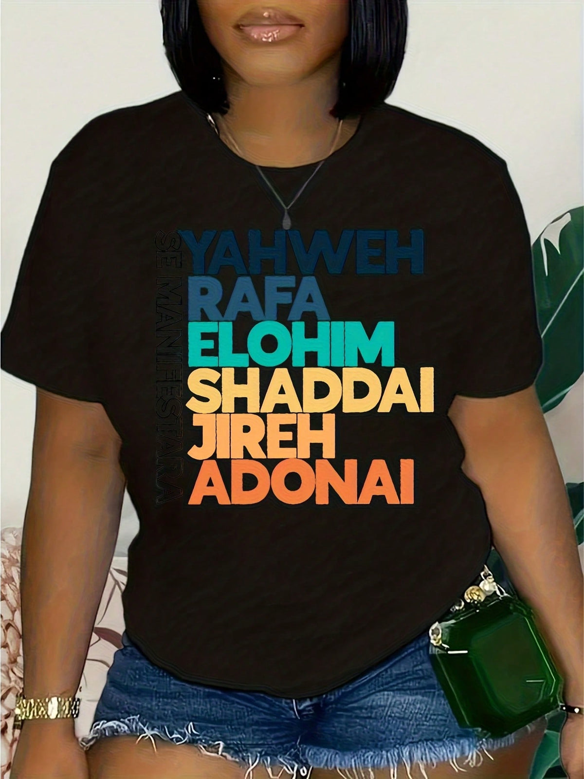 Women Faith Graphic T-Shirt, Jehovah Rapha Elohim Shaddai Adonai Spiritual Statement Tee, Casual Religious Cotton Top, Christmas Gift for Christian Women