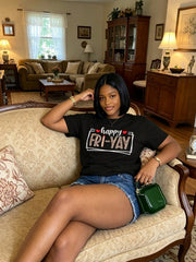 Happy FriYay Graphic Crew Neck Tee Summer Soft Short Sleeve Top