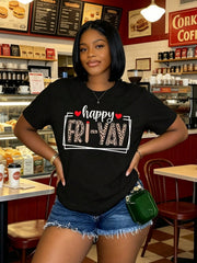 Happy FriYay Graphic Crew Neck Tee Summer Soft Short Sleeve Top