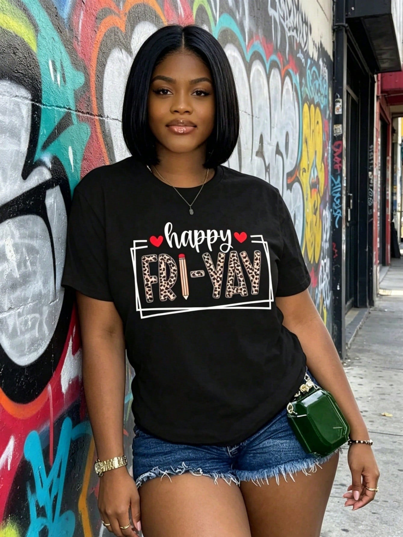 Happy FriYay Graphic Crew Neck Tee Summer Soft Short Sleeve Top