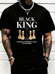 Men's Chess King Print Black TShirt, Crew Neck, Casual Cotton Tee Medium Stretch Knit Fabric, Men's Regular Fit