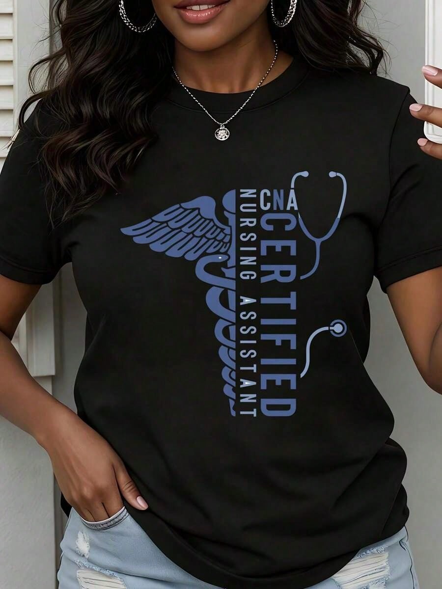 CNA Certified Nursing Assistant Caduceus Stethoscope Print Short Sleeve Tee