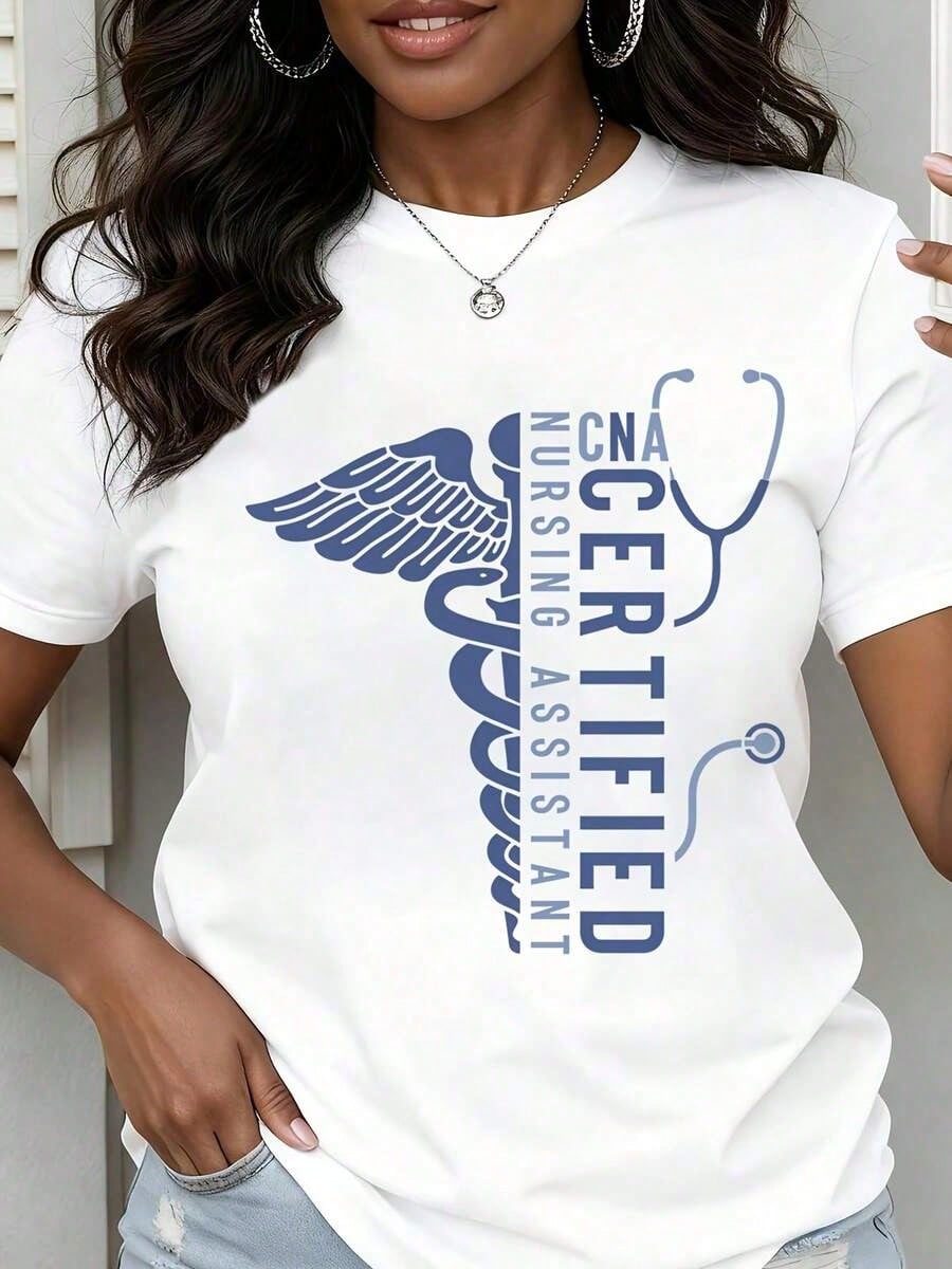 CNA Certified Nursing Assistant Caduceus Stethoscope Print Short Sleeve Tee