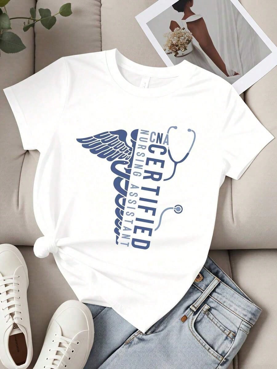 CNA Certified Nursing Assistant Caduceus Stethoscope Print Short Sleeve Tee