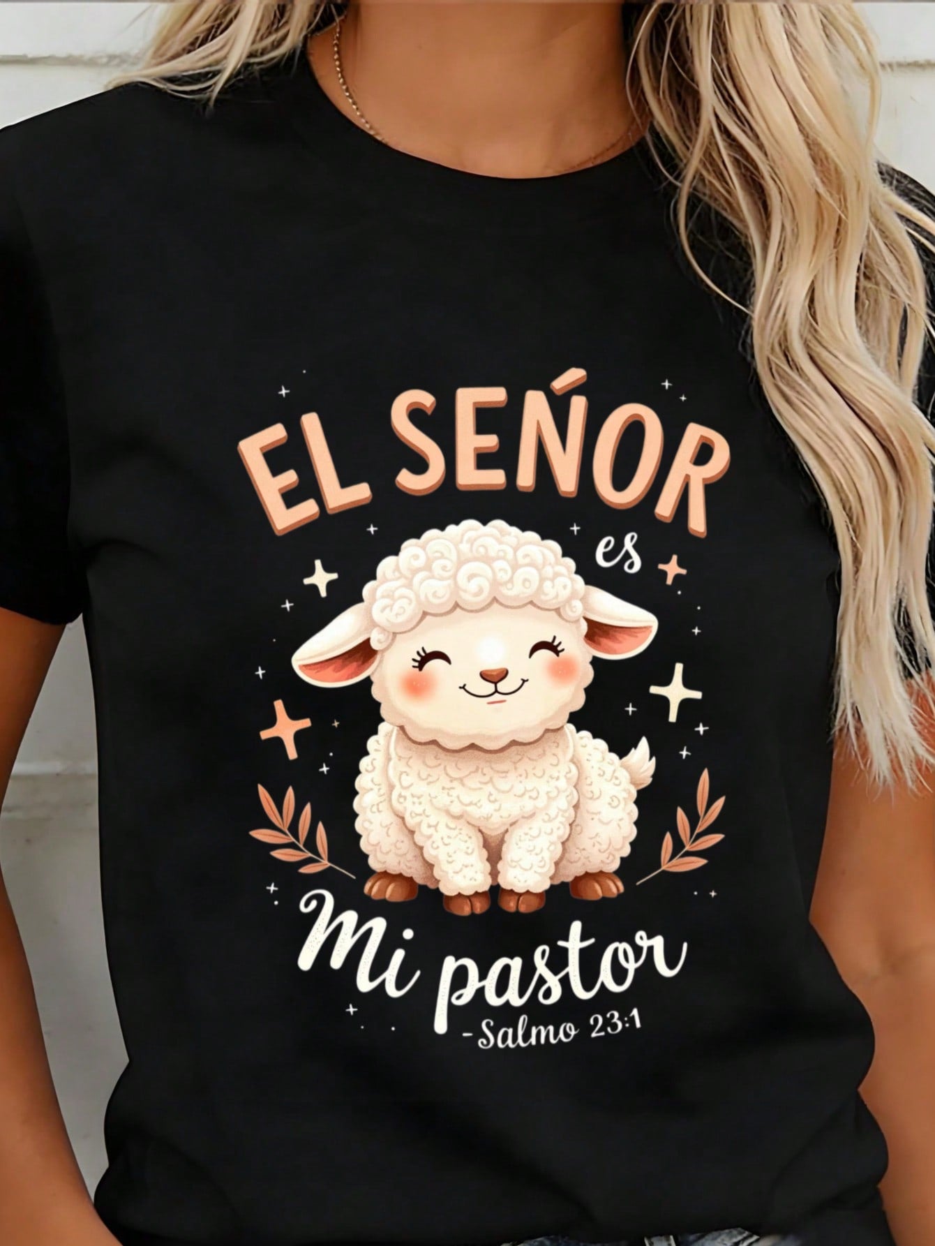 Cute Sheep And Bible Verse Design Women Round Neck T Shirt