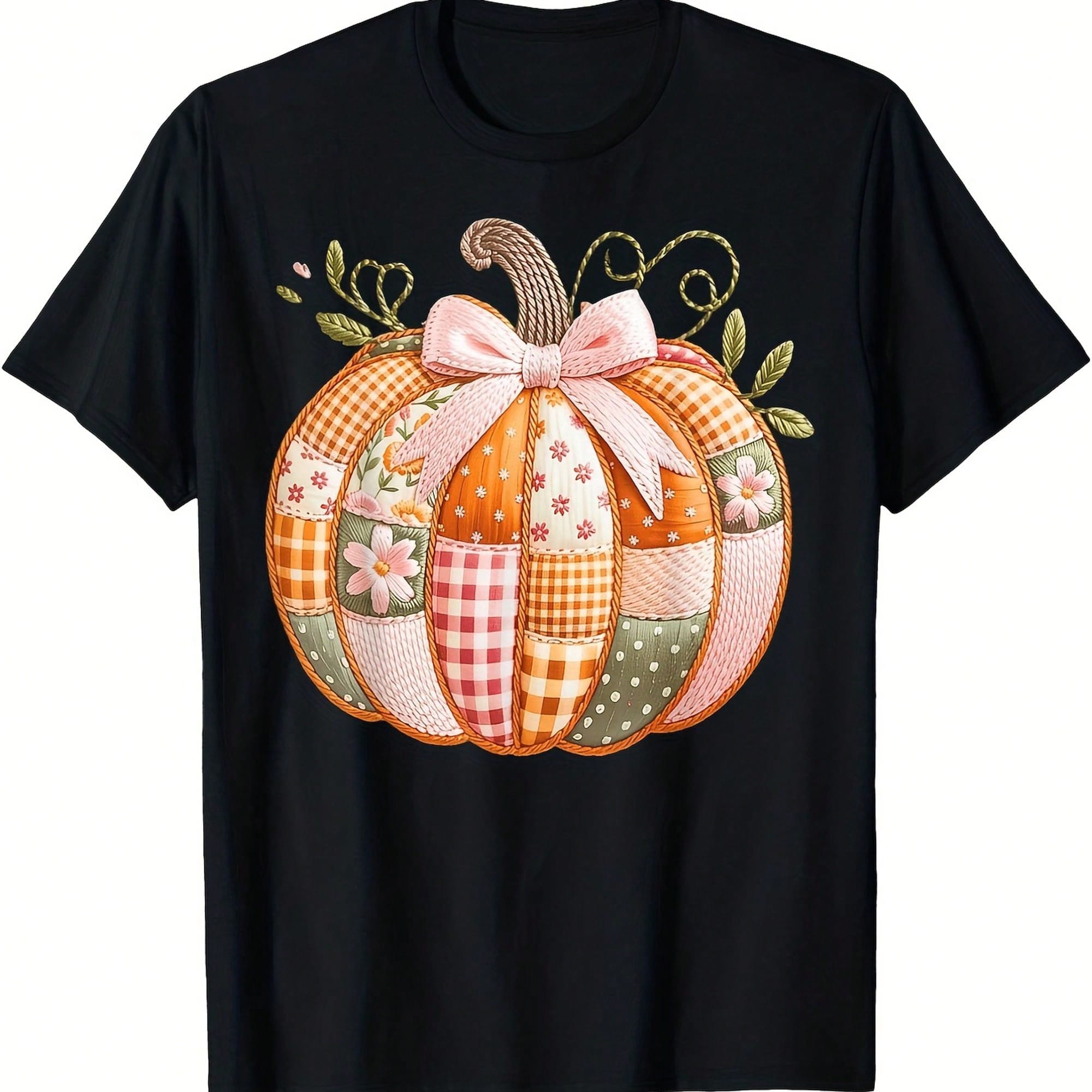 Autumn-Themed T-Shirt, Casual Round Neck, Geometric Pattern, Regular Fit, Happy Mother's Day