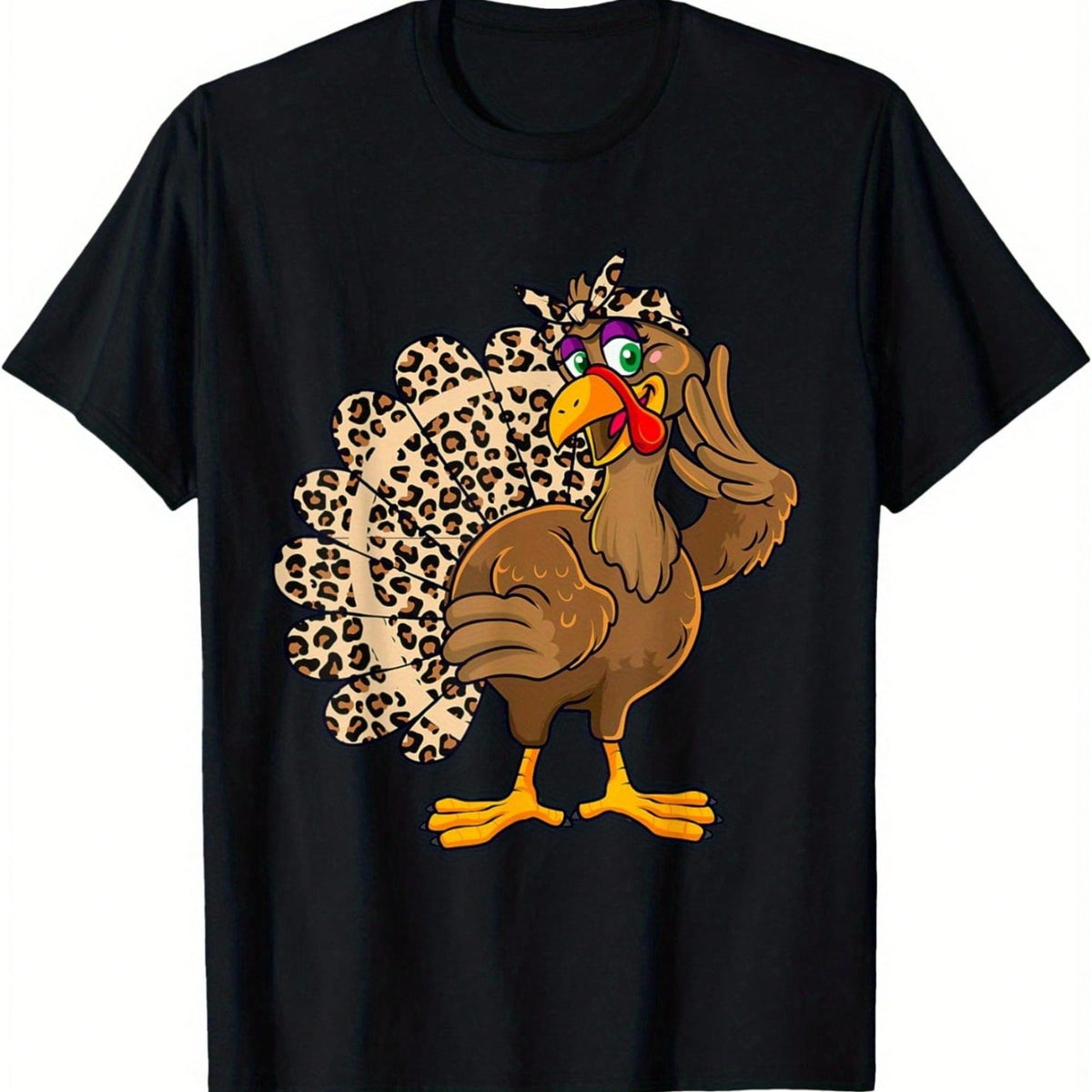 Thanksgiving Turkey Print Women's Autumn T-Shirt, Suitable As A Gift For Colleagues And Holiday Parties.