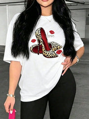 Valentines Day Print Round Neck Short Sleeve Tee New Summer Vacation Top