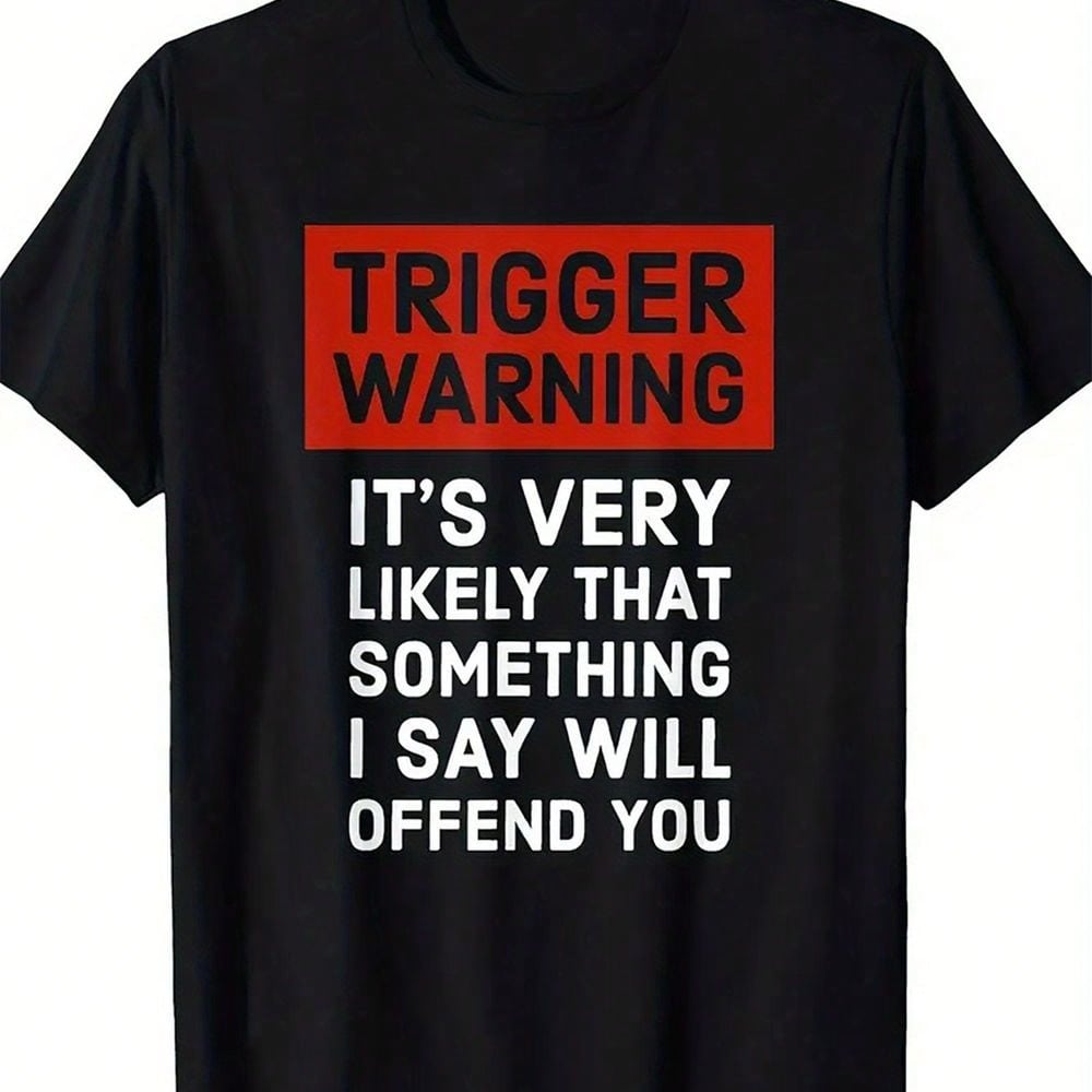 Men's Funny "TRIGGER WARNING" Full-Body Print T-Shirt - Humorous Sarcastic Novelty Tee For Parties, Casual Attire & Year-Round Comfort | Relaxed Fit