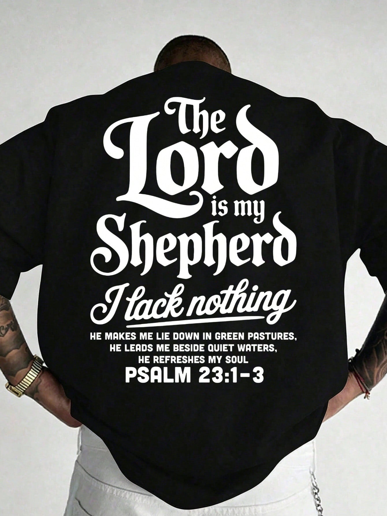 The Lord Is My Shepherd. Men's Pure Cotton Black Back Print Mens Clothes Graphic Tees Shirts Men Vacation Outfits Summer
