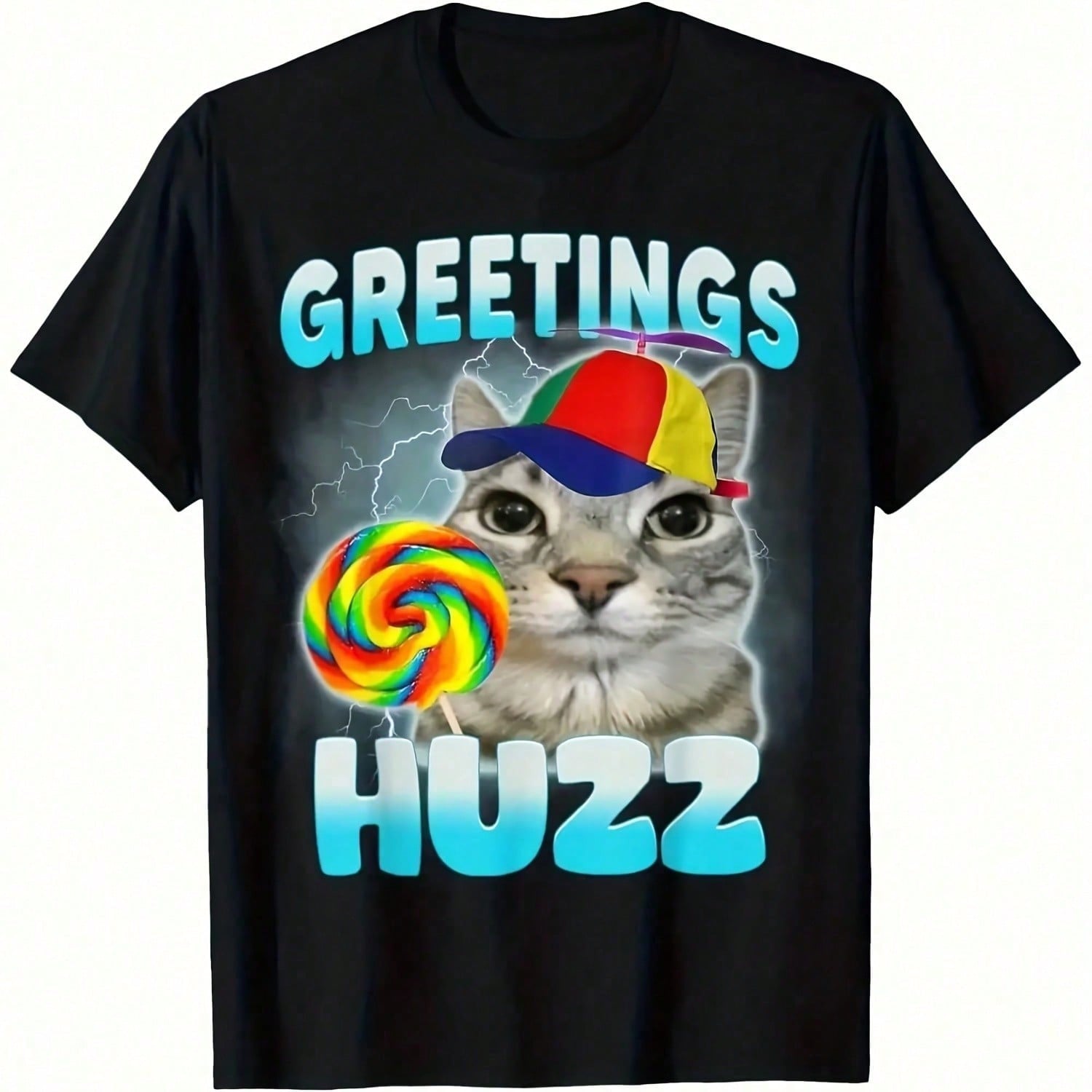 Greetings Huzz Funny Print Cotton Short Sleeve Tee Unisex Crew Neck Casual Top