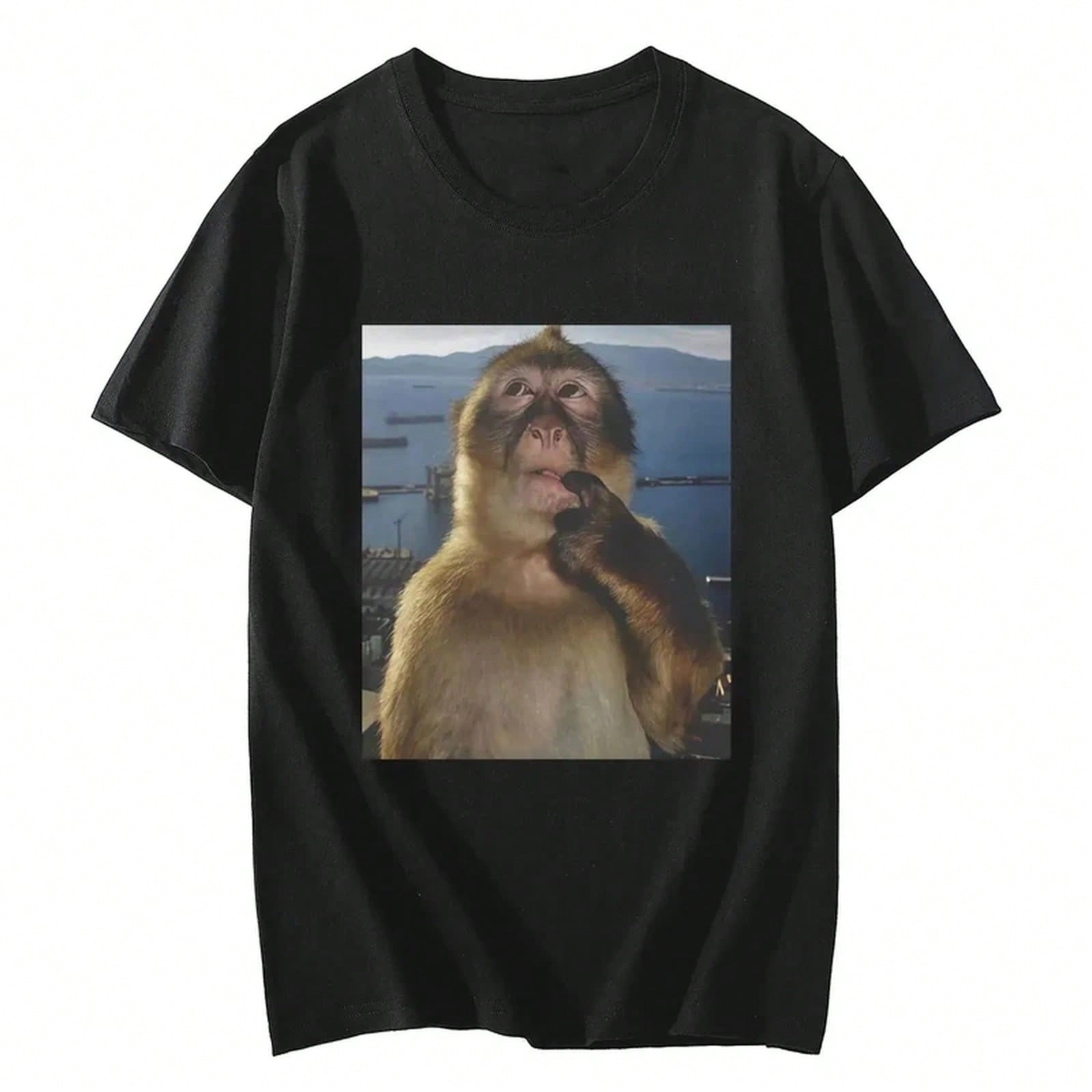 Women Summer Funny Thinking Monkey Meme Graphic Printed Casual Fashion Streetwea