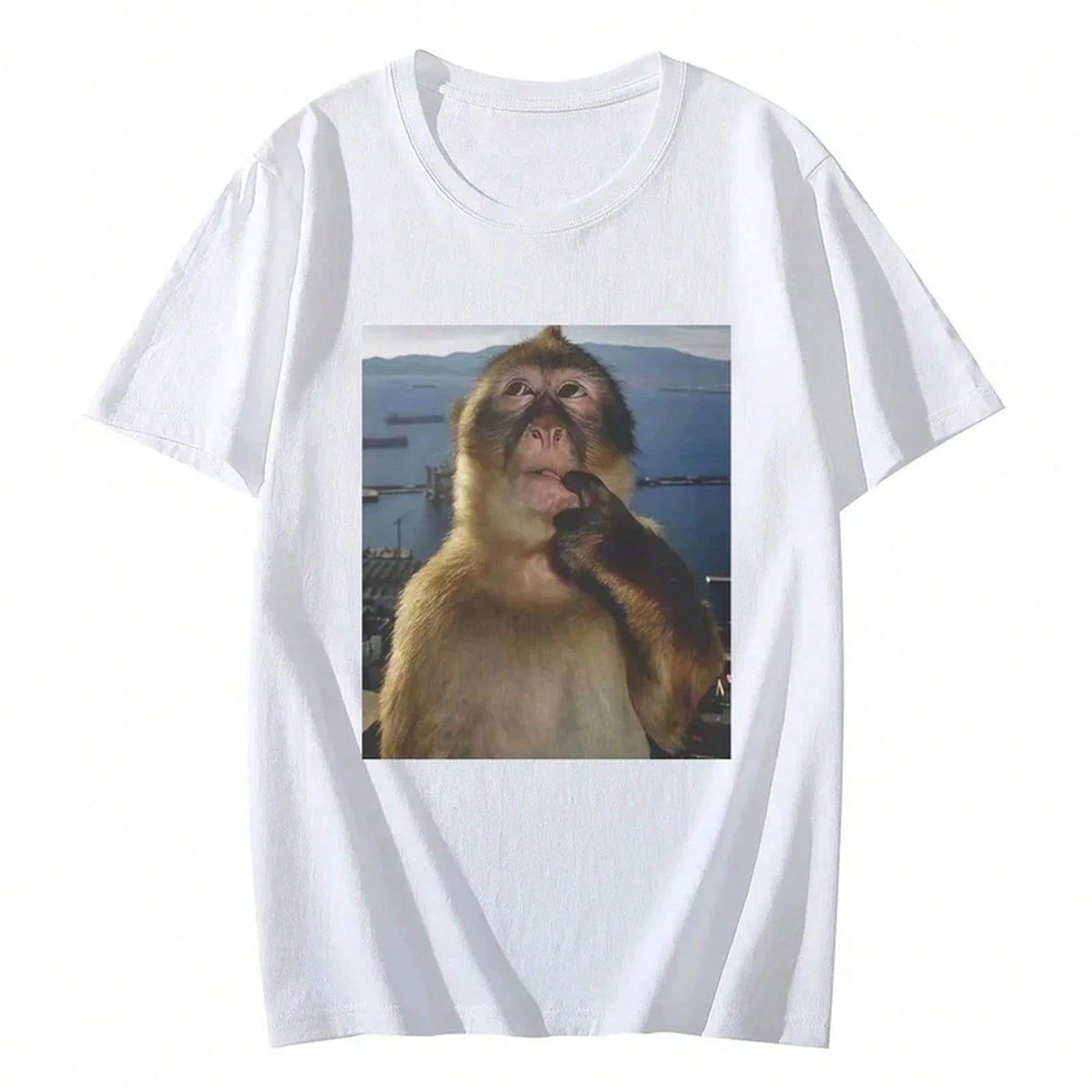 Women Summer Funny Thinking Monkey Meme Graphic Printed Casual Fashion Streetwea
