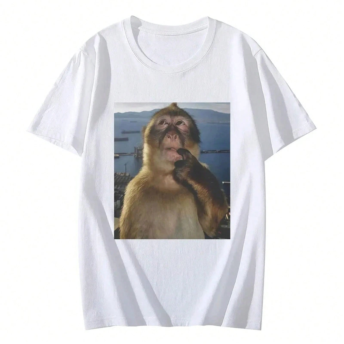 Women Summer Funny Thinking Monkey Meme Graphic Printed Casual Fashion Streetwea