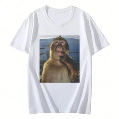 Women Summer Funny Thinking Monkey Meme Graphic Printed Casual Fashion Streetwea