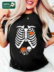 Pregnancy Announcement Mom Halloween Print Cotton Short Sleeve Tee Crew Top