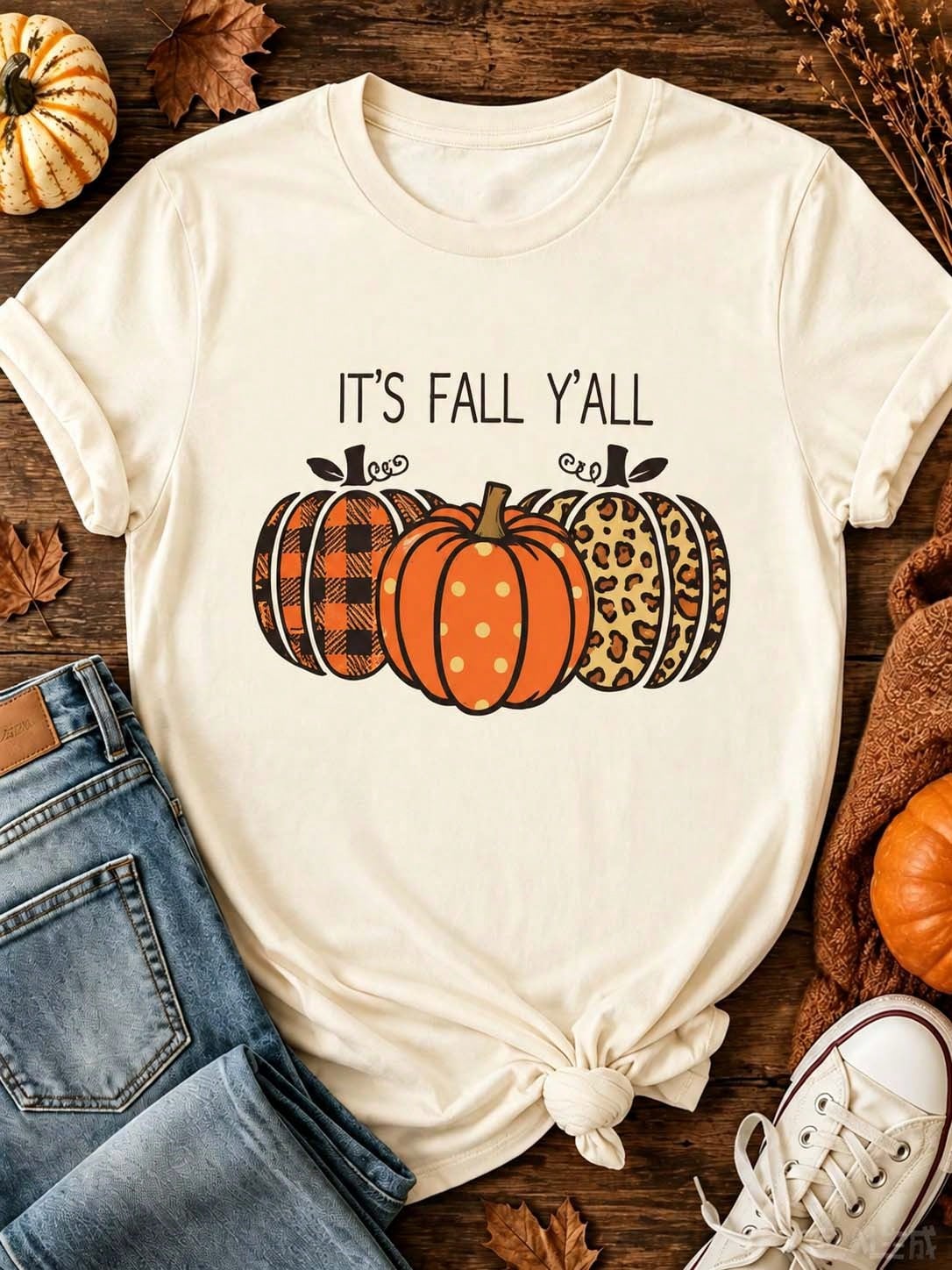 Women's Fall Y'all Pumpkin Print Tee Casual Round Neck Short Sleeve T-Shirt For Autumn Season, Halloween