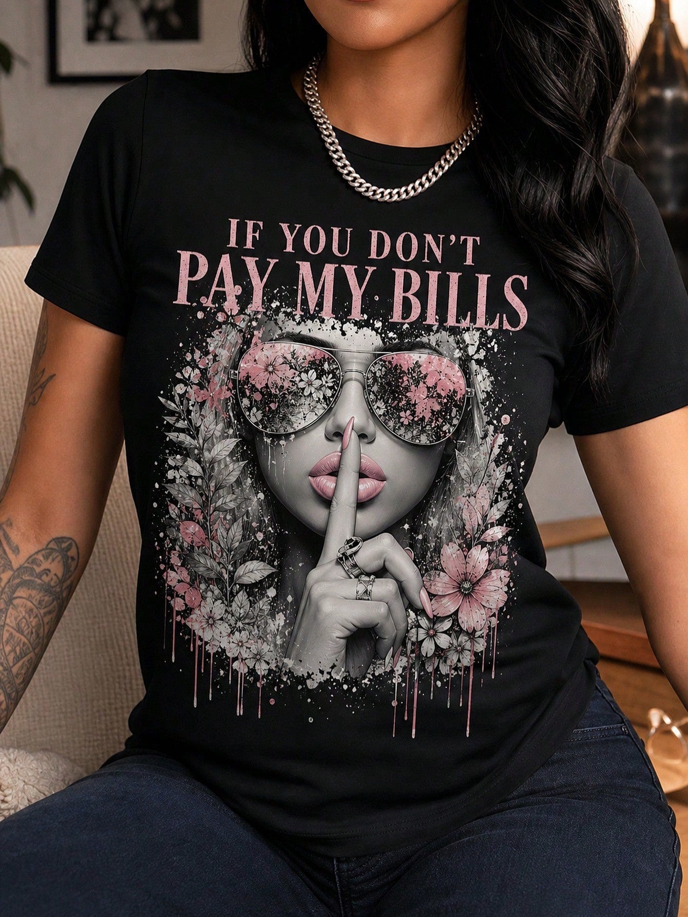 If You Dont Pay My Bills Graphic Crew Neck Tee Halloween Christmas Gift Top