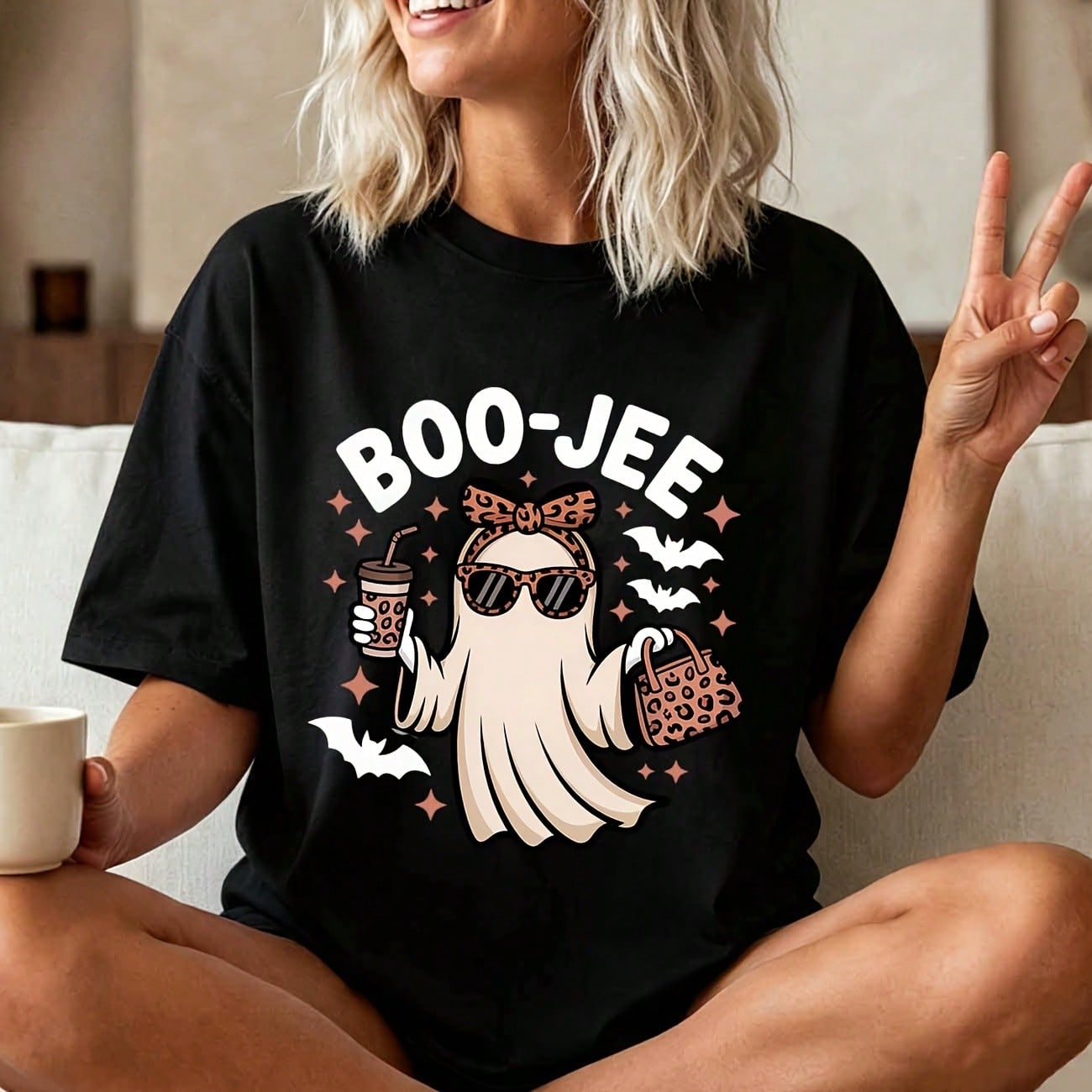 Halloween Women's T-Shirt Boo-Jee Ghost Graphic Funny Cute Design Fall Party Casual Wear