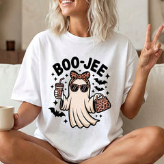 Halloween Women's T-Shirt Boo-Jee Ghost Graphic Funny Cute Design Fall Party Casual Wear