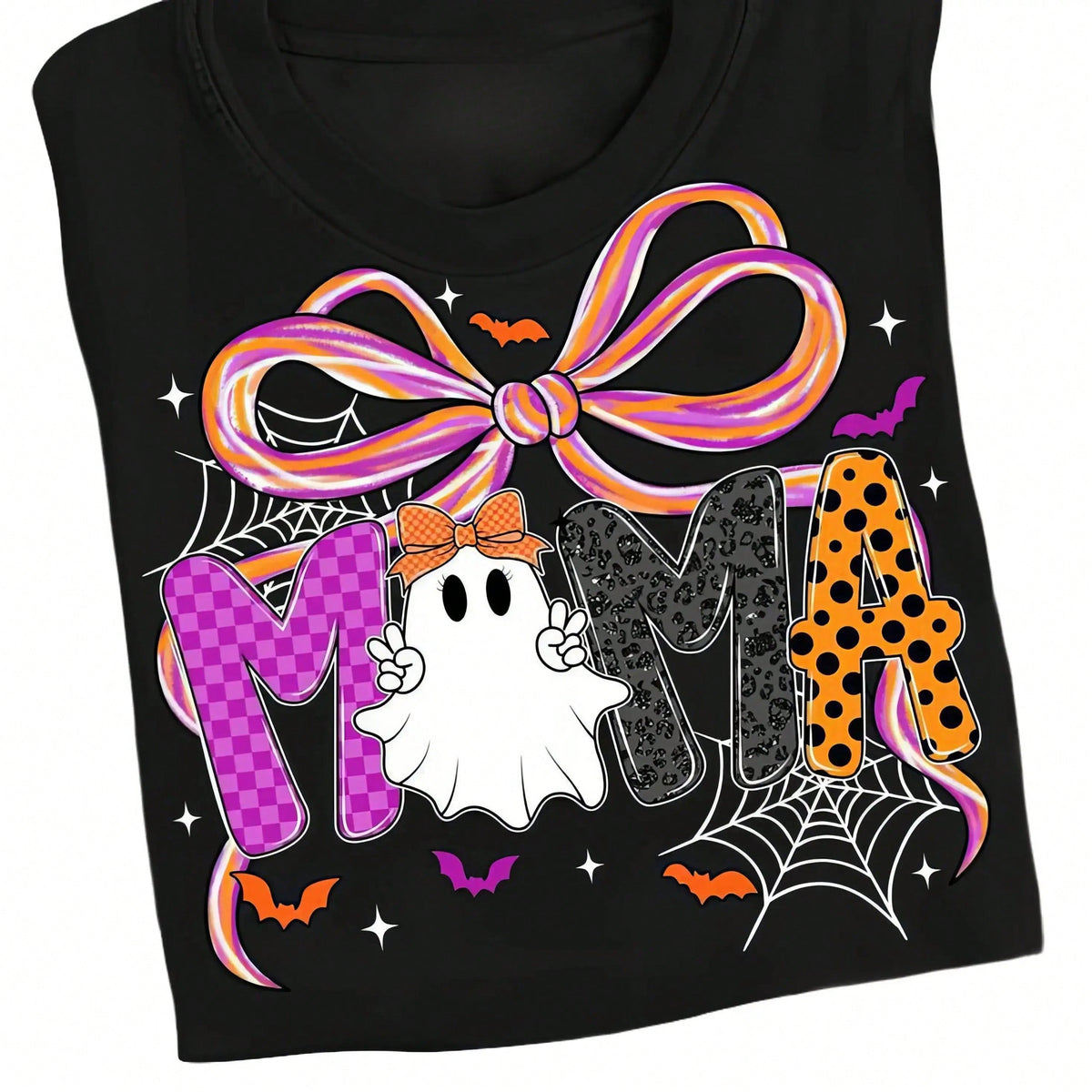 Preppy Coquette Halloween Mama Bow Pumpkin Print Unisex Short Sleeve Cotton T‑Shirt, Cozy Fall Casual Gift For Her Top
