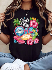 2026 Girls Trip Shirt Tropical Hibiscus Matching BFF Tee