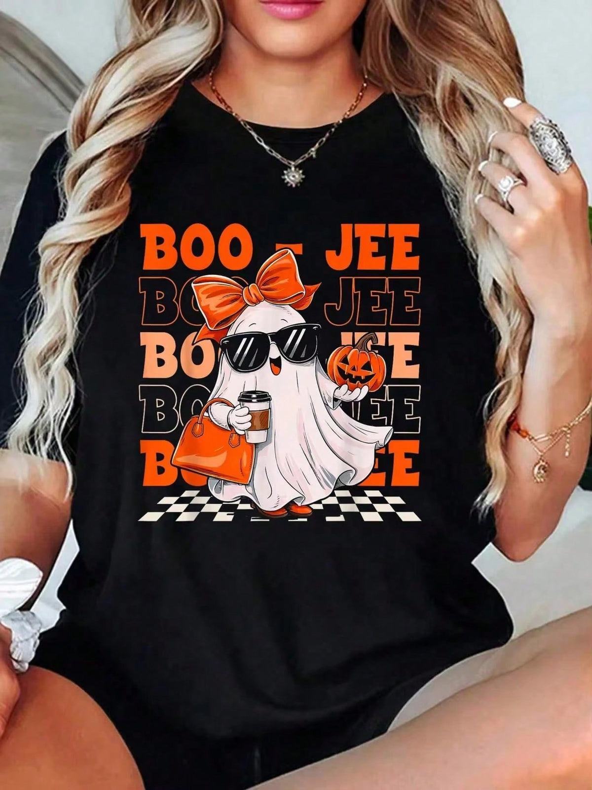 Cute Ghost Boujee Boo-Jee Funny Halloween Spooky Season T-Shirt Summer Tops For Women
