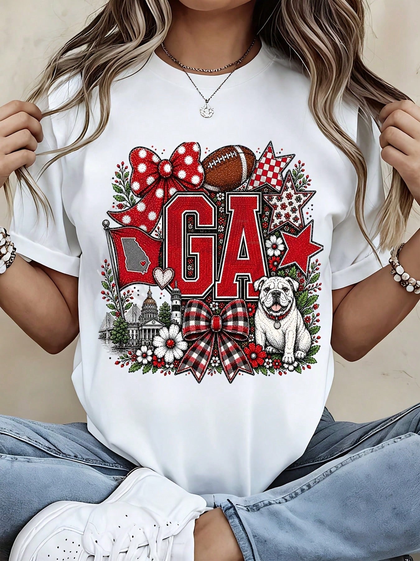 Vintage Georgia DOGS Women's T-Shirt Retro Football Bulldog Graphic Tee For Game Day Fans