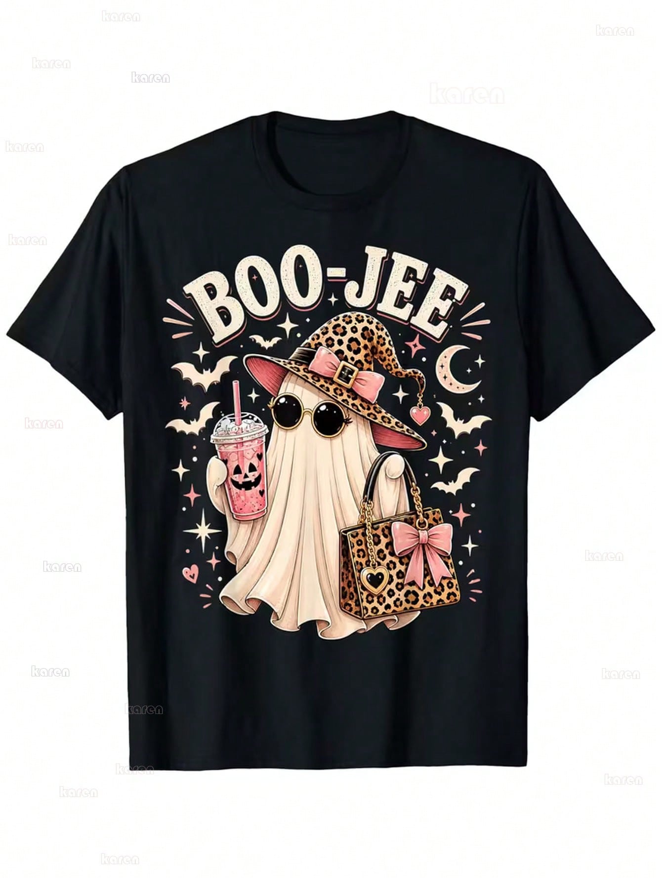 100% Cotton Women Short‑Sleeve T‑Shirt, Stylish Boo‑Jee Ghost Halloween Graphic Tee For Halloween Costume Casual Party