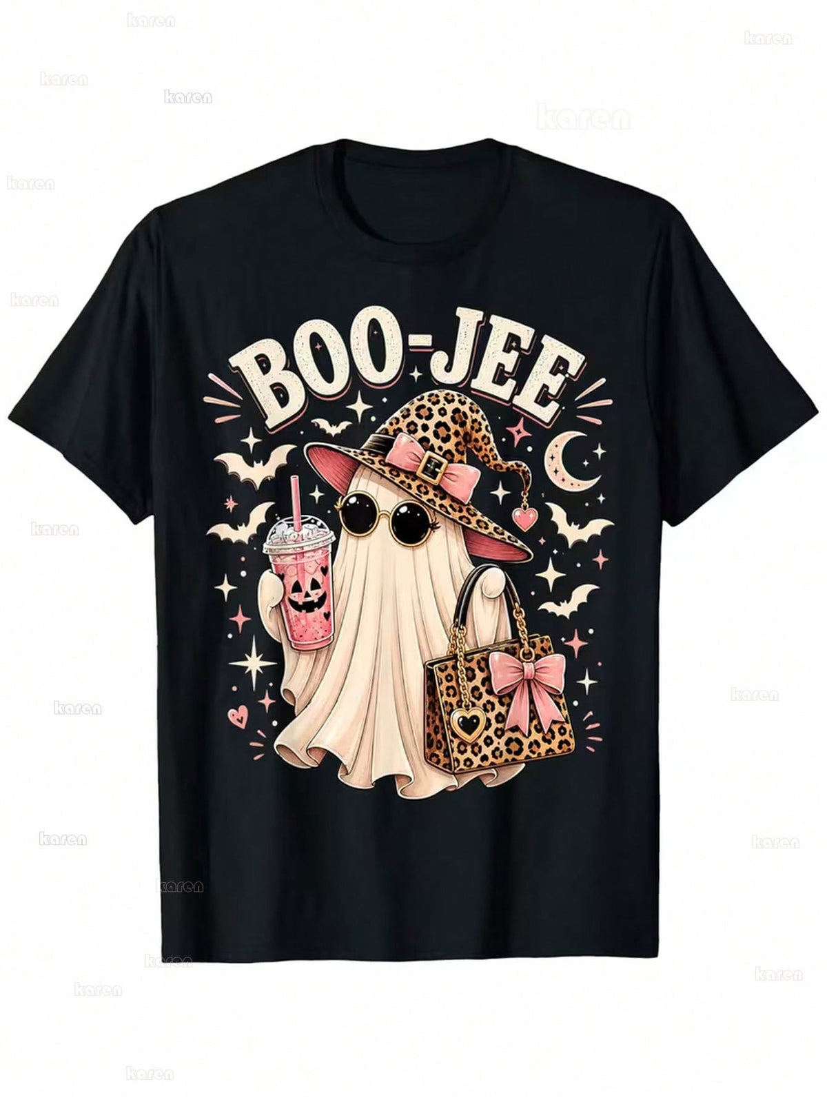 100% Cotton Women Short‑Sleeve T‑Shirt, Stylish Boo‑Jee Ghost Halloween Graphic Tee For Halloween Costume Casual Party