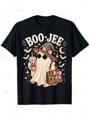 100% Cotton Women Short‑Sleeve T‑Shirt, Stylish Boo‑Jee Ghost Halloween Graphic Tee For Halloween Costume Casual Party