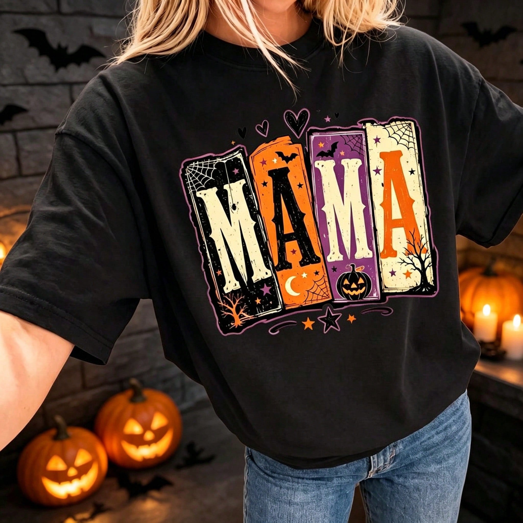 Preppy Coquette Halloween Mama Bow Pumpkin Print Unisex Short Sleeve Cotton T‑Shirt, Cozy Fall Casual Gift For Her Top
