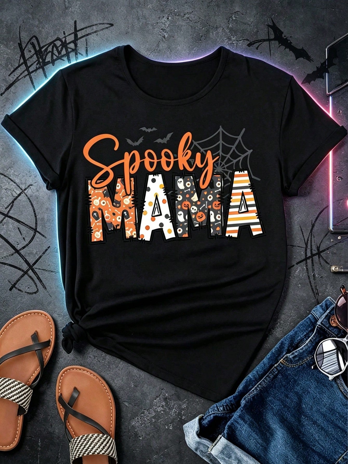 Preppy Coquette Halloween Mama Bow Pumpkin Print Unisex Short Sleeve Cotton T‑Shirt, Cozy Fall Casual Gift For Her Top