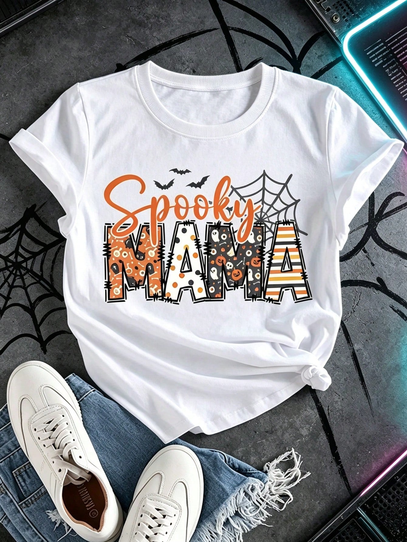 Preppy Coquette Halloween Mama Bow Pumpkin Print Unisex Short Sleeve Cotton T‑Shirt, Cozy Fall Casual Gift For Her Top
