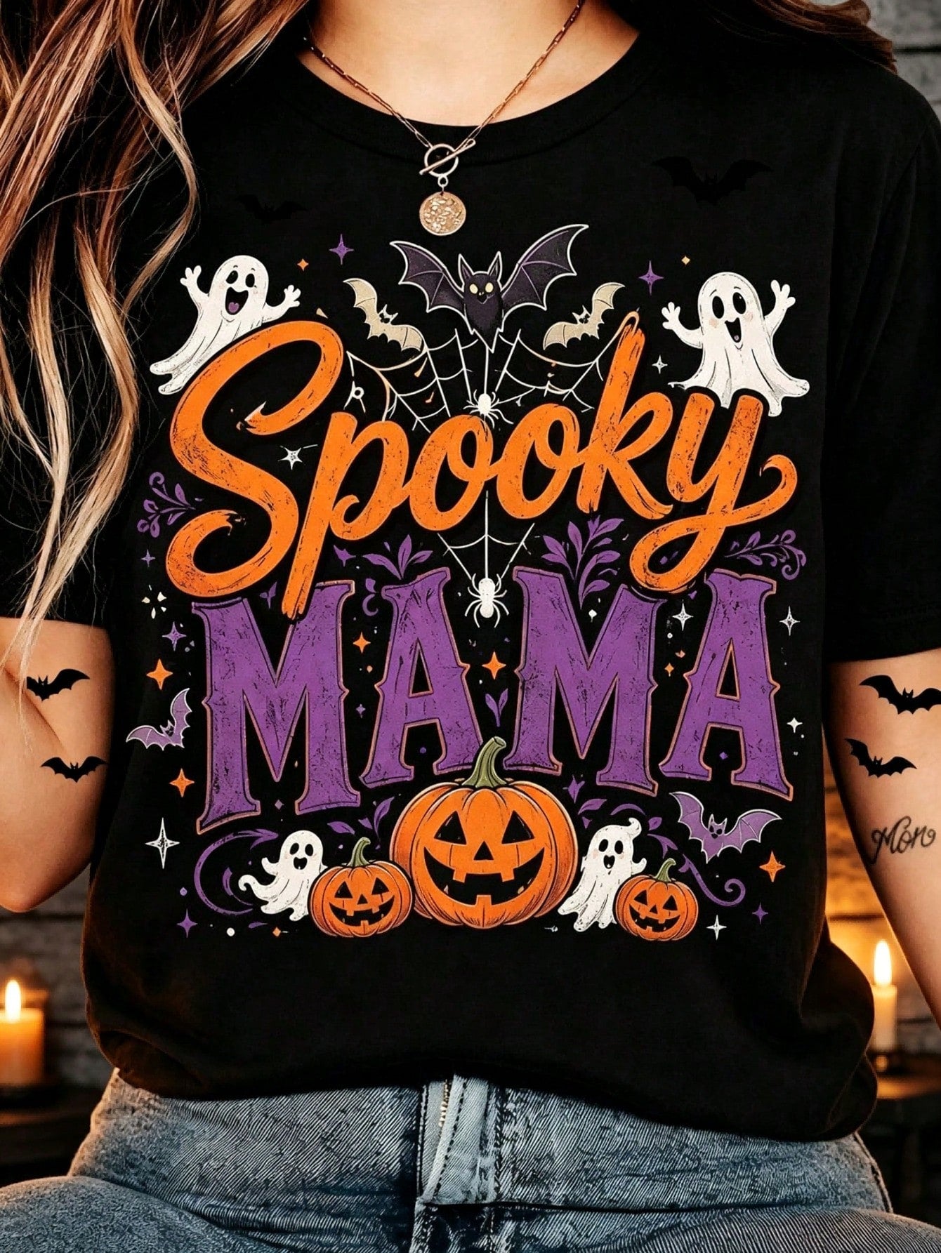 Preppy Coquette Halloween Mama Bow Pumpkin Print Unisex Short Sleeve Cotton T‑Shirt, Cozy Fall Casual Gift For Her Top