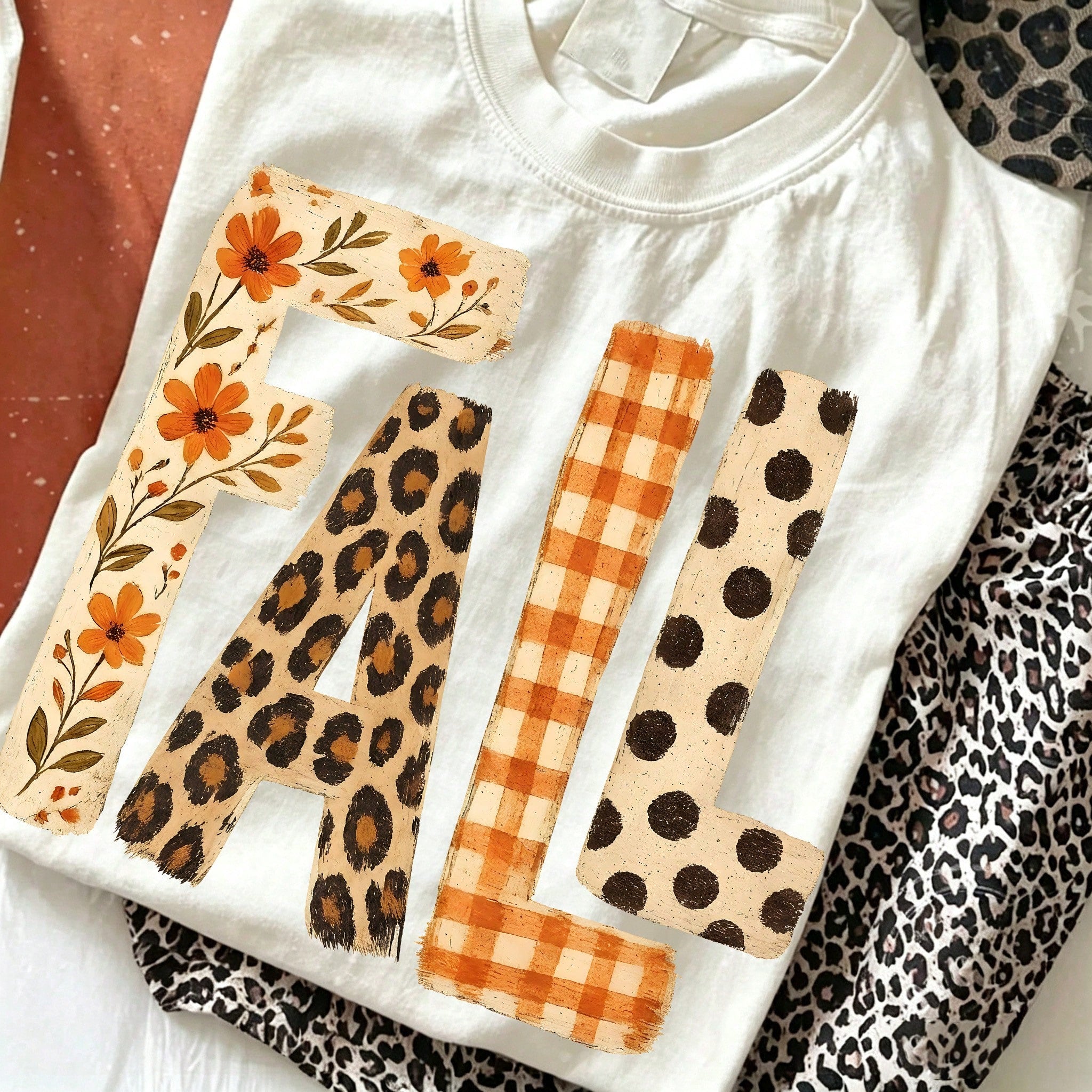 Fall Tops, Fall Letter Floral Leopard Plaid Polka Dot Graphic Tee, Beach Outfit For Woman, Vacation Outfit Women Casual Retro Short Sleeve Shirt