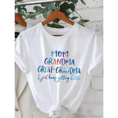 Women's Printed T-Shirt - 'Mom, Grandma, Great-Grandmother, I'm Getting Better' Colorful Letter Print Round Neck Short Sleeve Casual Top