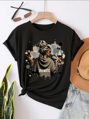 Fashionable Loose-Fitting Casual Short-Sleeve T-Shirt with Print, Sportswear womens，Women's T-shirt suitable for all seasons