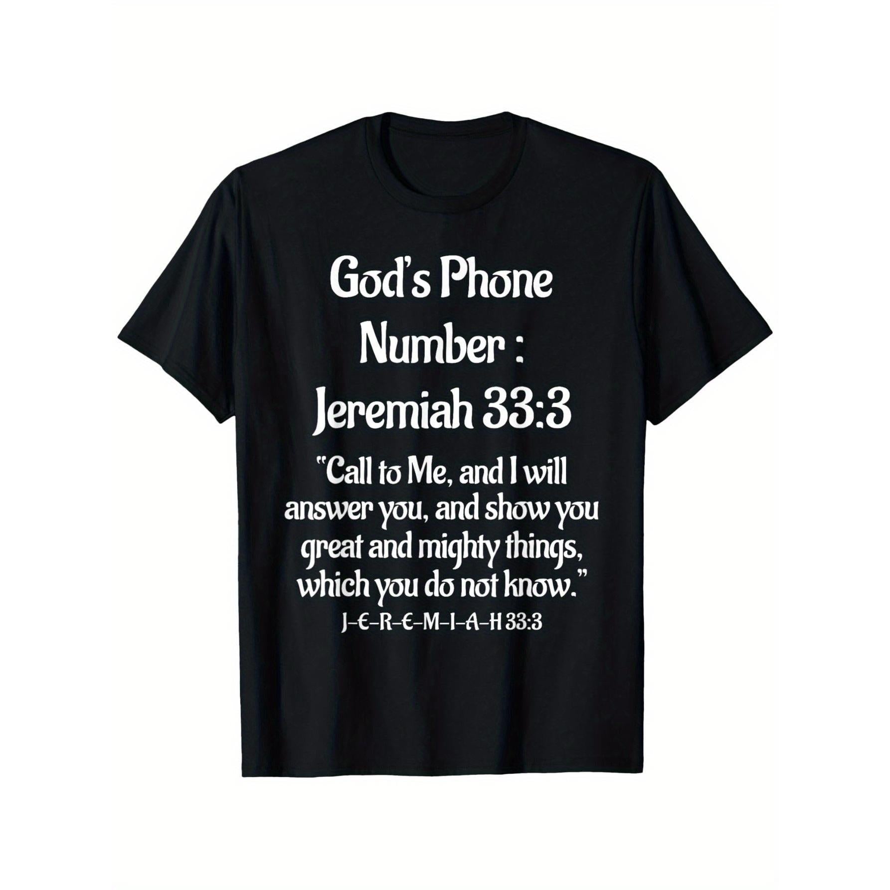 Jeremiah 33:3 Bible Verse T-Shirt | God'S Phone Number Call to Me Religious Tee, Black with White Scripture, Lightweight All-Season Christian Apparel for Church, Prayer, Casual Attire - Jeremiah, Plus Size