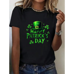 St. Patrick's Day Print Crew Neck T-Shirt - Fashionable Graphic Print T-Shirt For Women - Casual Short Sleeve Crew Neck Top - Lightweight & Breathable For All Seasons Wardrobe, Polyester