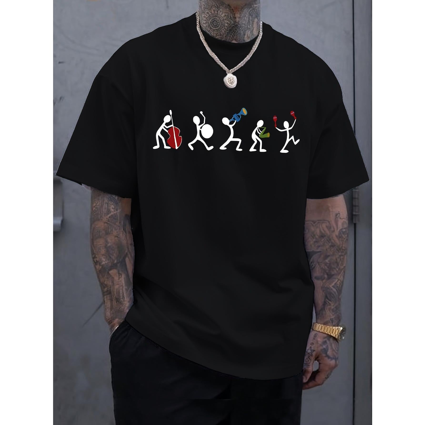 Men'S T-Shirt , Featuring Music Player Print, Short Sleeves, Ideal for Casual Wear